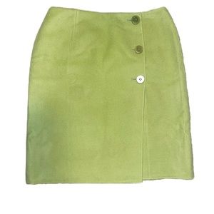 TALBOTS Vintage Wool Green Button Front Career Lined Pencil Skirt Size 8 Petite